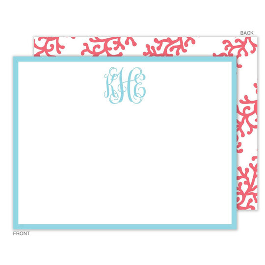 Coral Stripe Back Monogram Flat Note Cards